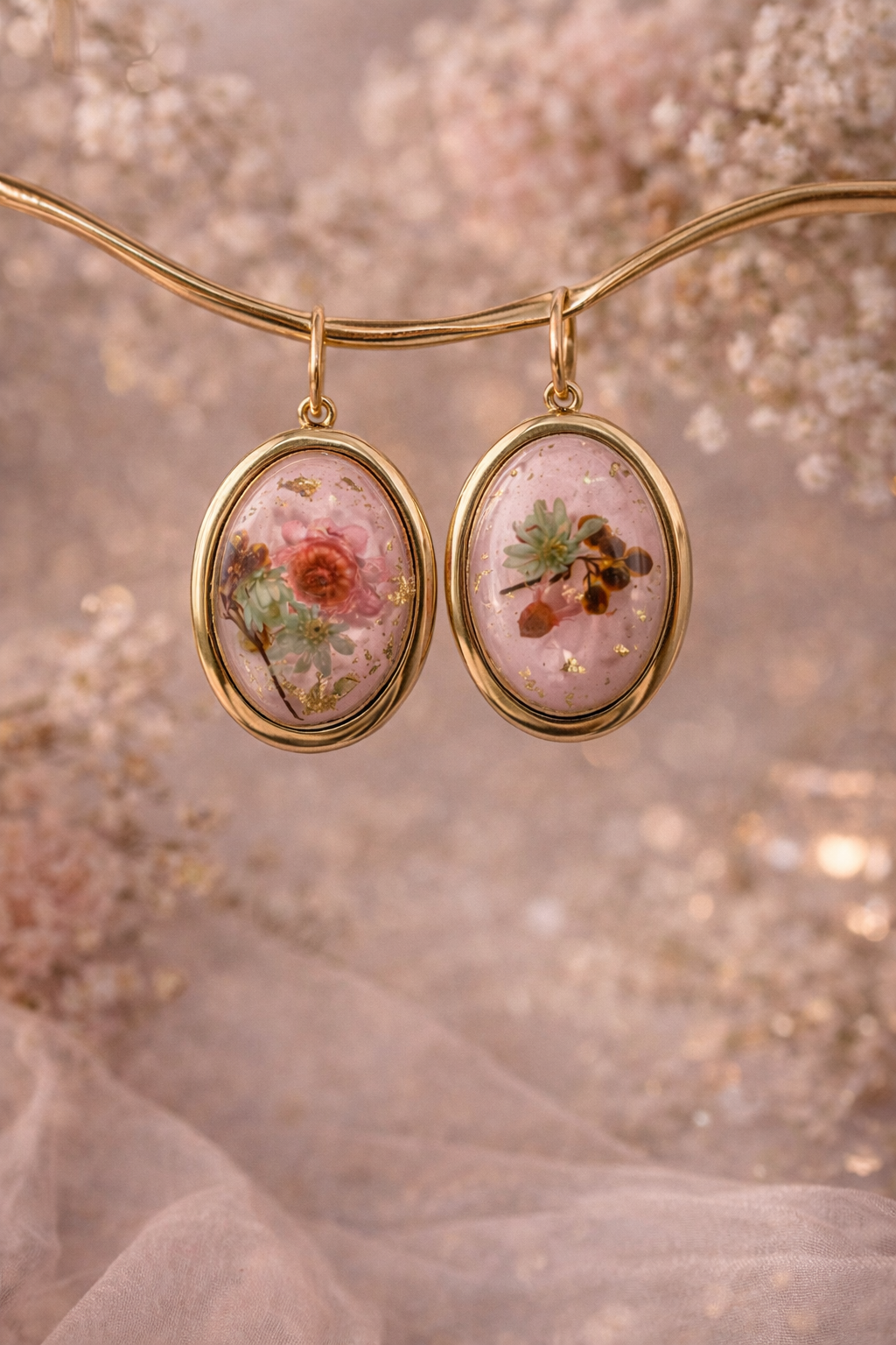 Oval Floral Resin Stud