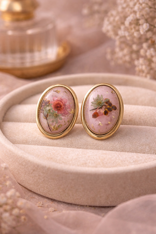Oval Floral Resin Stud